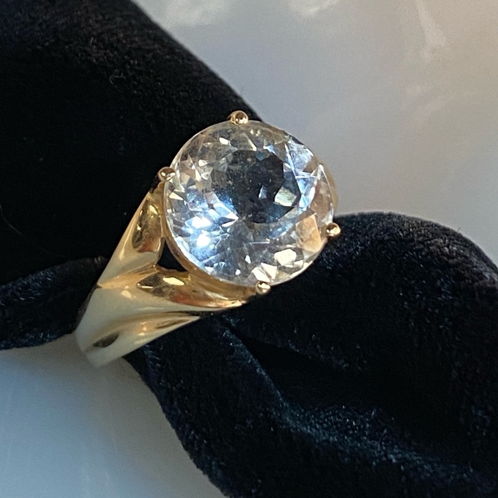 Vintage 14K Yellow Gold Moissanite Solitaire Ring Size 6 Large Sparkly - Picture 13 of 16